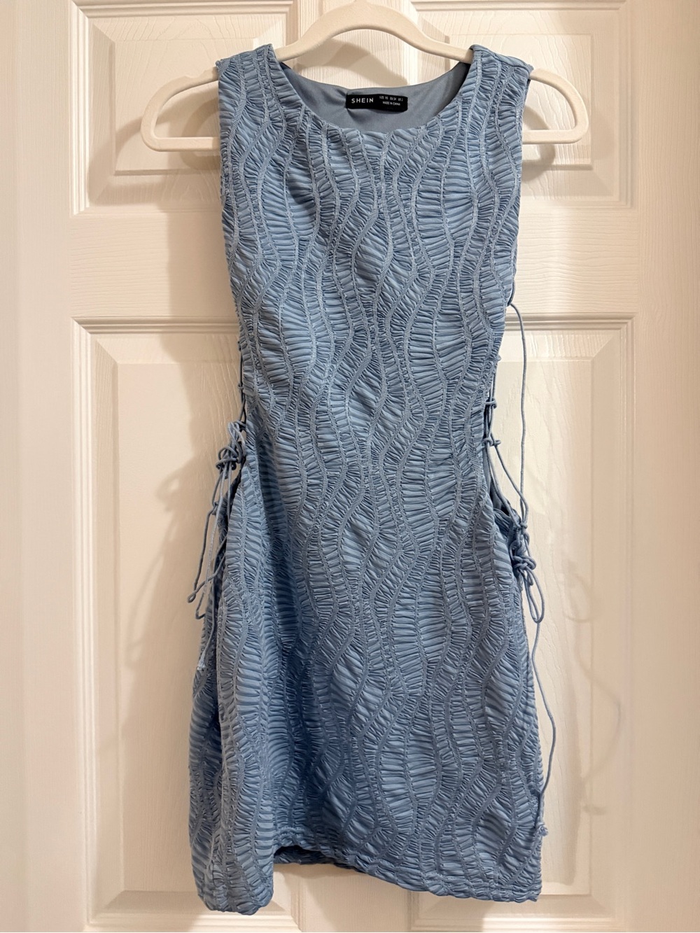 SHEIN Light Blue Textured Lace-Up Side Dress
